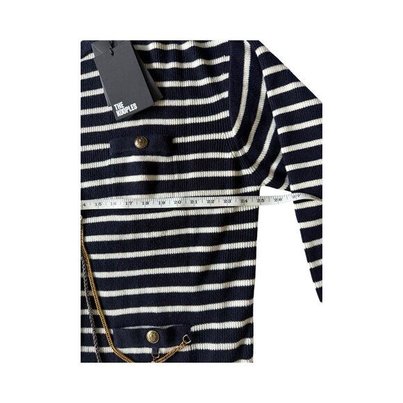 NWT The Kooples‎ Crew Neck Cardigan 100% Wool Blue White Stripe MSRP $525 - Picture 7 of 13
